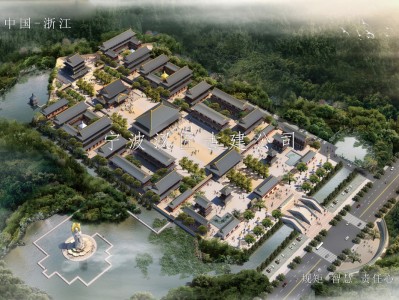 宁海寺院重建规划布局鸟瞰图